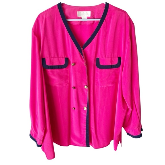 Vintage Tops - Vintage Top Women's 2X 28W Pink Blue Gold Button Down Mod Career Corpcore Madmen